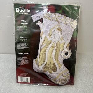 Plaid Bucilla DIY Felt Stocking Kit #85318 Elegant White Gold Santa 18" New 2006